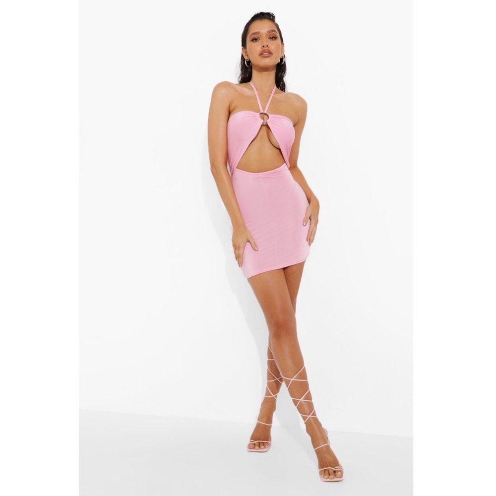 Boohoo Halterneck Cut Out Mini Dress